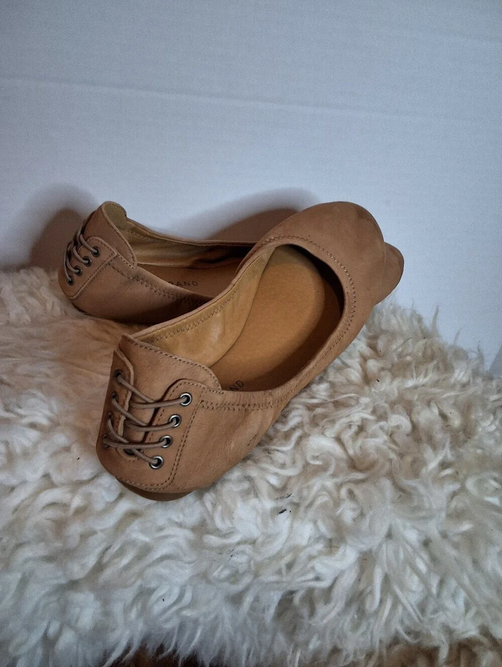 Lucky Brand Emmie Tan Suede Lace Up Ballet Flats Womens 9.5